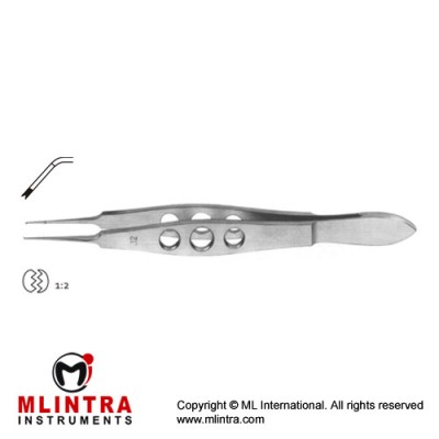 Castroviejo Suture Tying Forcep Angled - 1 x 2 Teeth with Tying Platform Stainless Steel, 11 cm - 4 1/4" Tip Size 0.9 mm